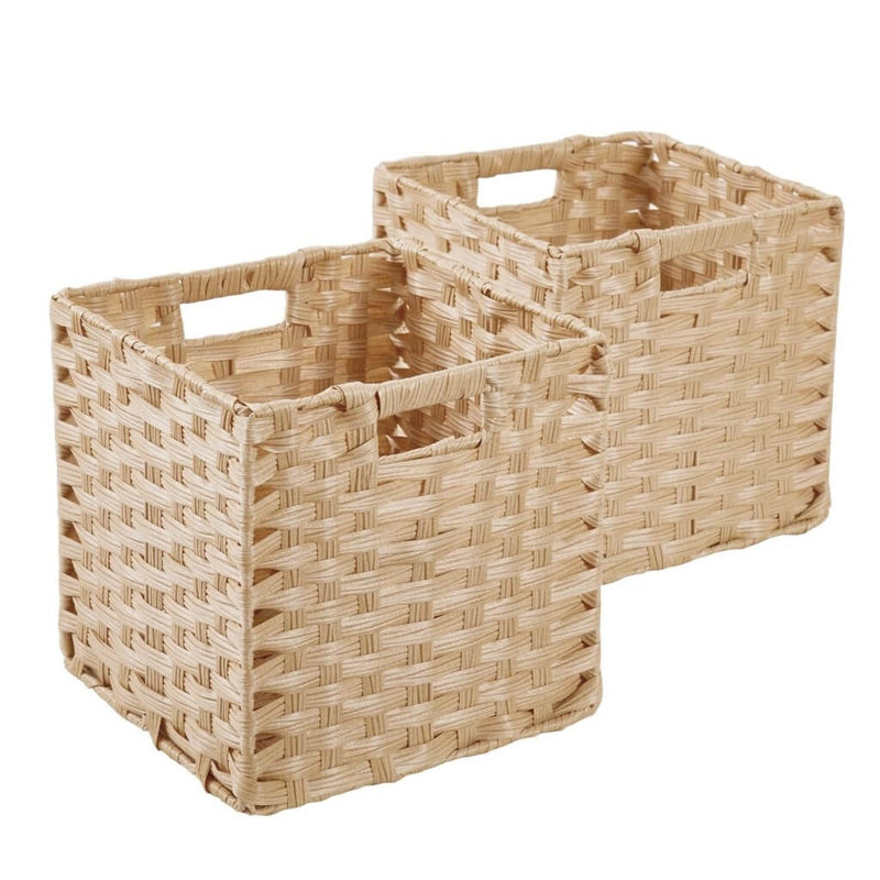 Light Beige Faux-Rattan Cube Storage Baskets 28×28×28 cm – Fits 30 cm Cube Shelves