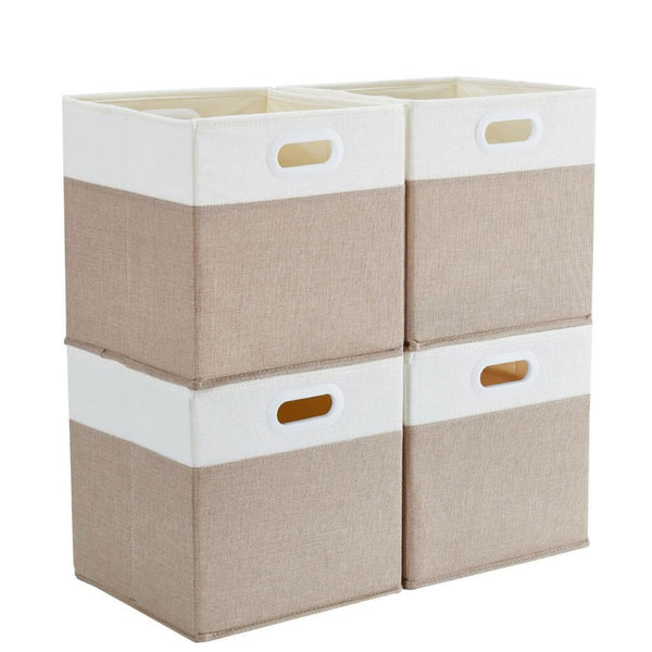 Cube Storage Boxes 30 x 30 x 30 cm PP Board for Cupboards Light Khaki White