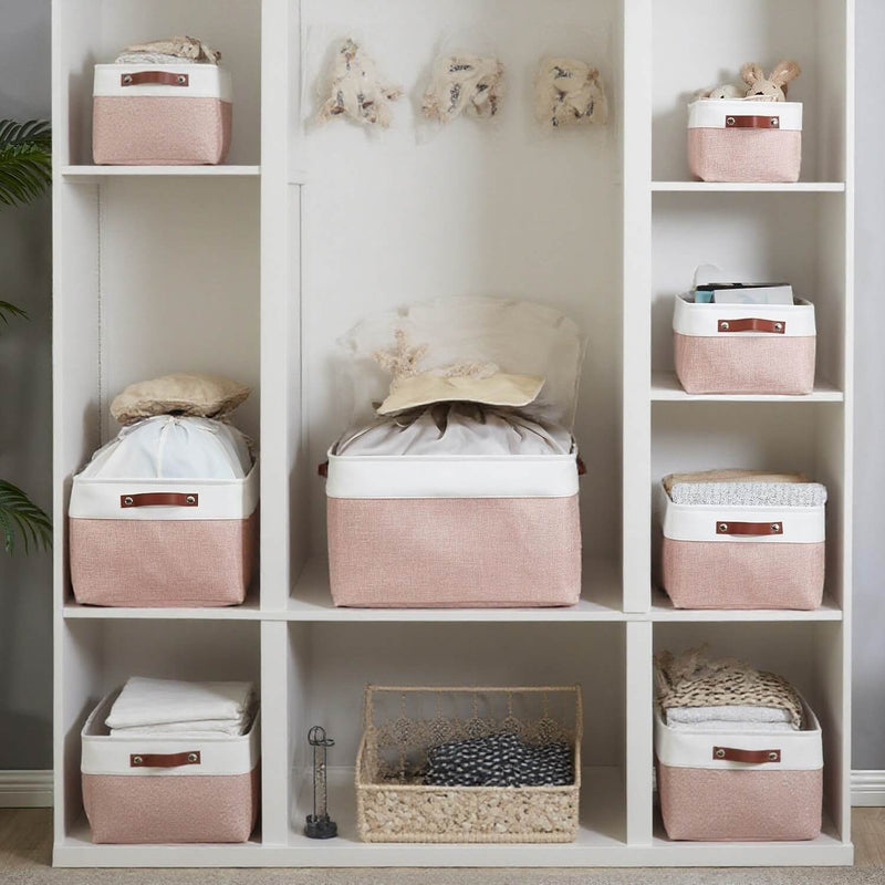 Pink White Rectangular Fabric Storage Boxes for Wardrobe, Shelves & Cupboards