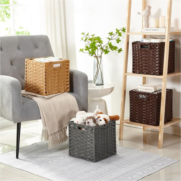 28cm Rattan Effect Storage Cube Boxes Espresso – Mangata