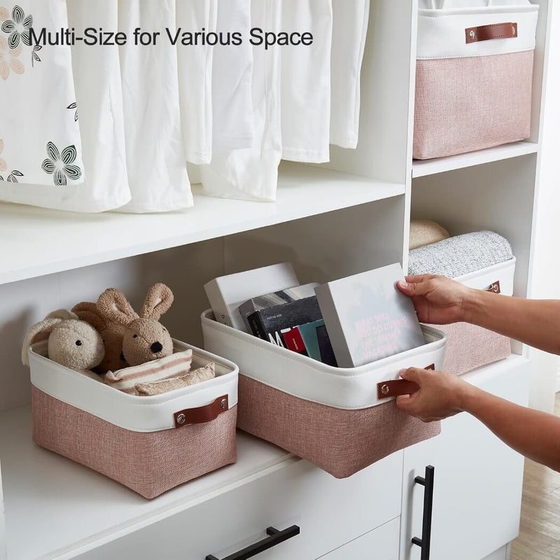 Pink White Rectangular Fabric Storage Boxes for Wardrobe, Shelves & Cupboards