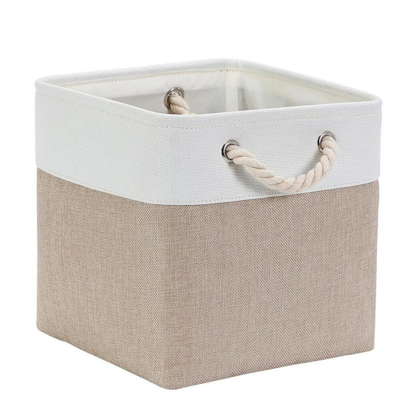 White Light Khaki Storage Cube Boxes with Rope Handles