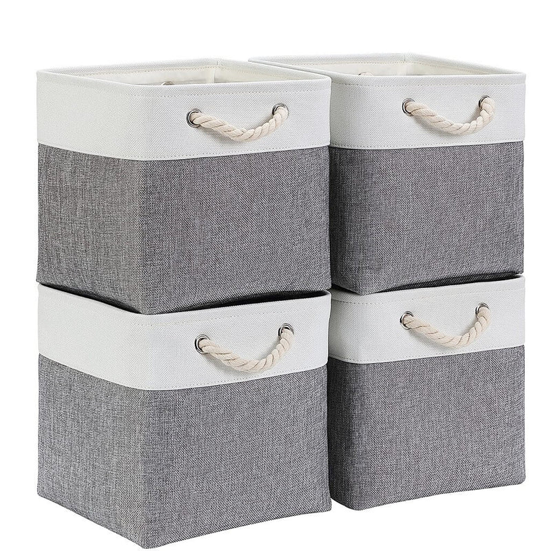 Cloth Storage Cubes Grey White with Rope Handles Mangata