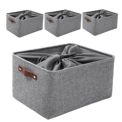 Grey Storage Basket with Leather Handle