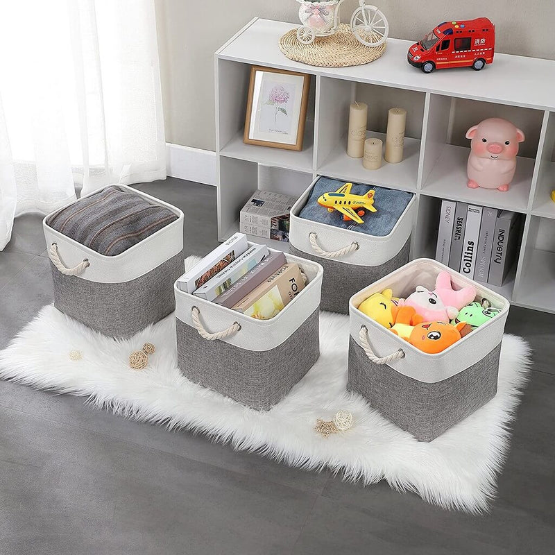 fabric storage baskets for clothes towels grey white mangata