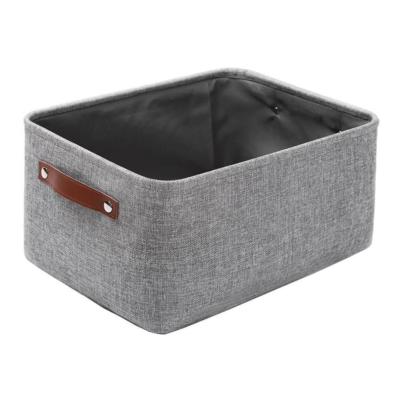 Grey Storage Basket with Leather Handle