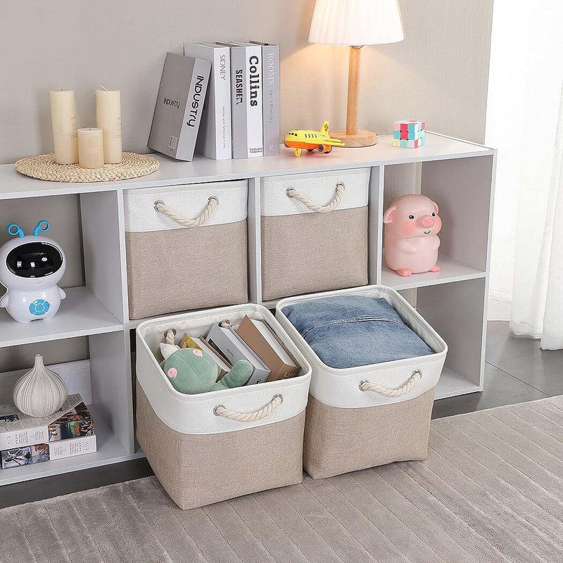 White Light Khaki Storage Cube Boxes with Rope Handles