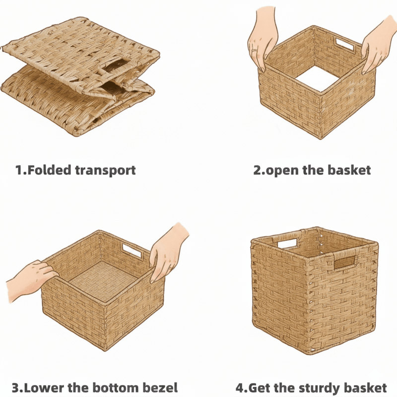 Light Beige Faux-Rattan Cube Storage Baskets 28×28×28 cm – Fits 30 cm Cube Shelves