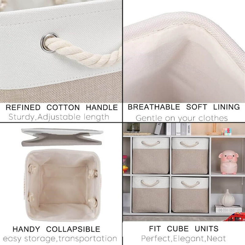 White Light Khaki Storage Cube Boxes with Rope Handles