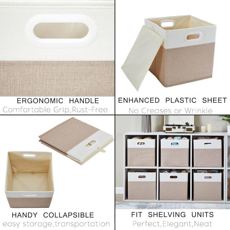 Cube Storage Boxes 30 x 30 x 30 cm PP Board for Cupboards Light Khaki White