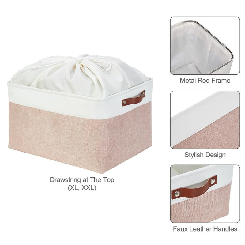 Pink White Rectangular Fabric Storage Boxes for Wardrobe, Shelves & Cupboards