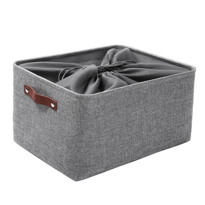 Grey Storage Basket with Leather Handle