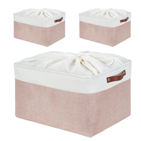 Pink White Rectangular Fabric Storage Boxes for Wardrobe, Shelves & Cupboards
