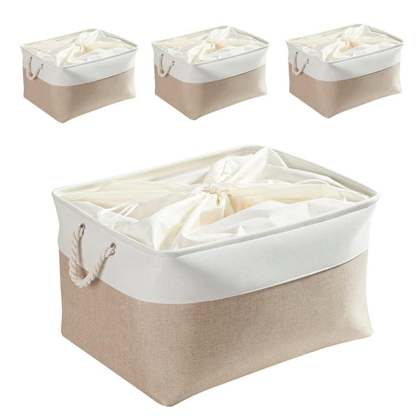 White Khaki Storage Baskets With Rope Handles For Wardrobe