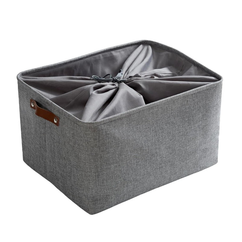 Grey Storage Basket with Leather Handle