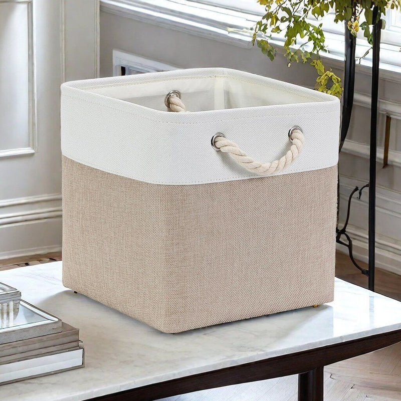 White Light Khaki Storage Cube Boxes with Rope Handles