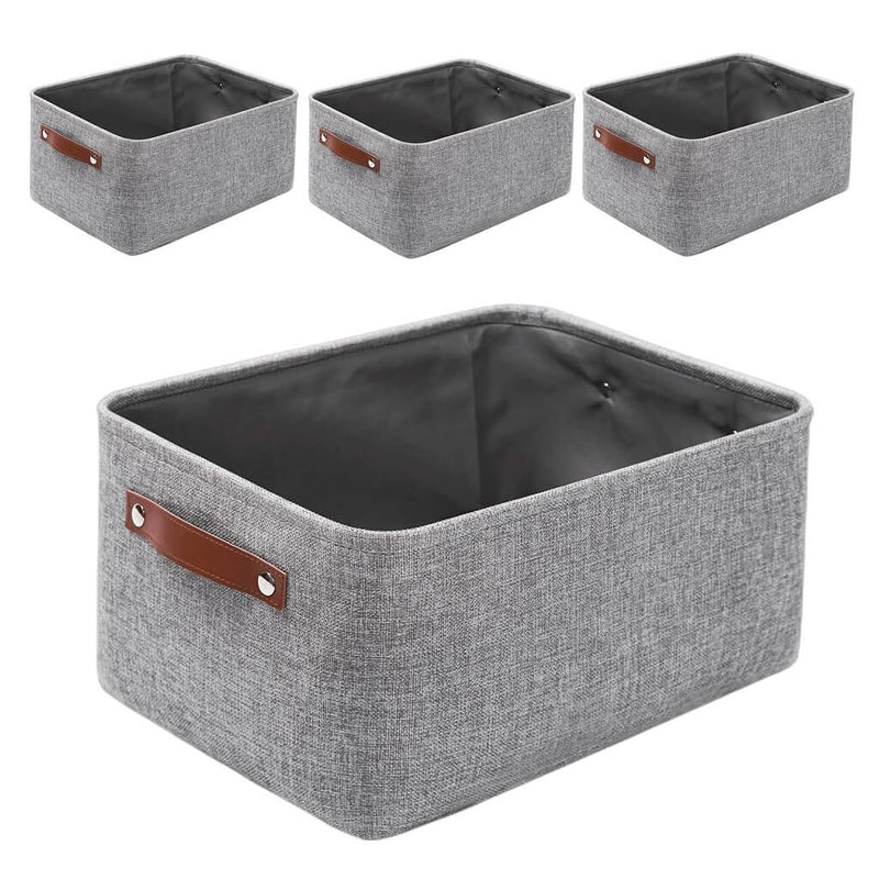 Grey Storage Basket with Leather Handle