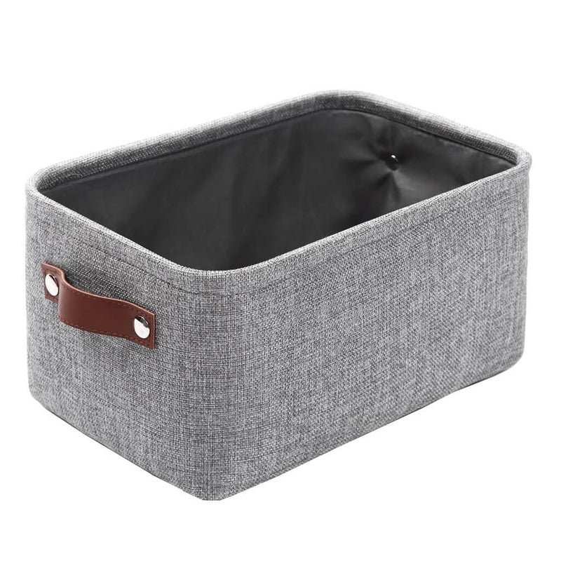 Grey Storage Basket with Leather Handle