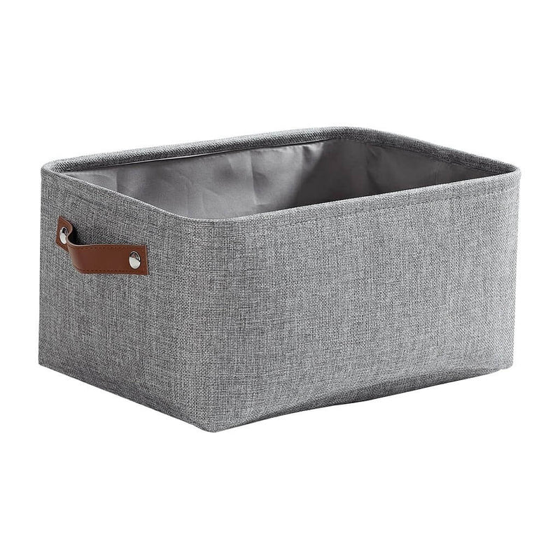 Grey Storage Basket with Leather Handle