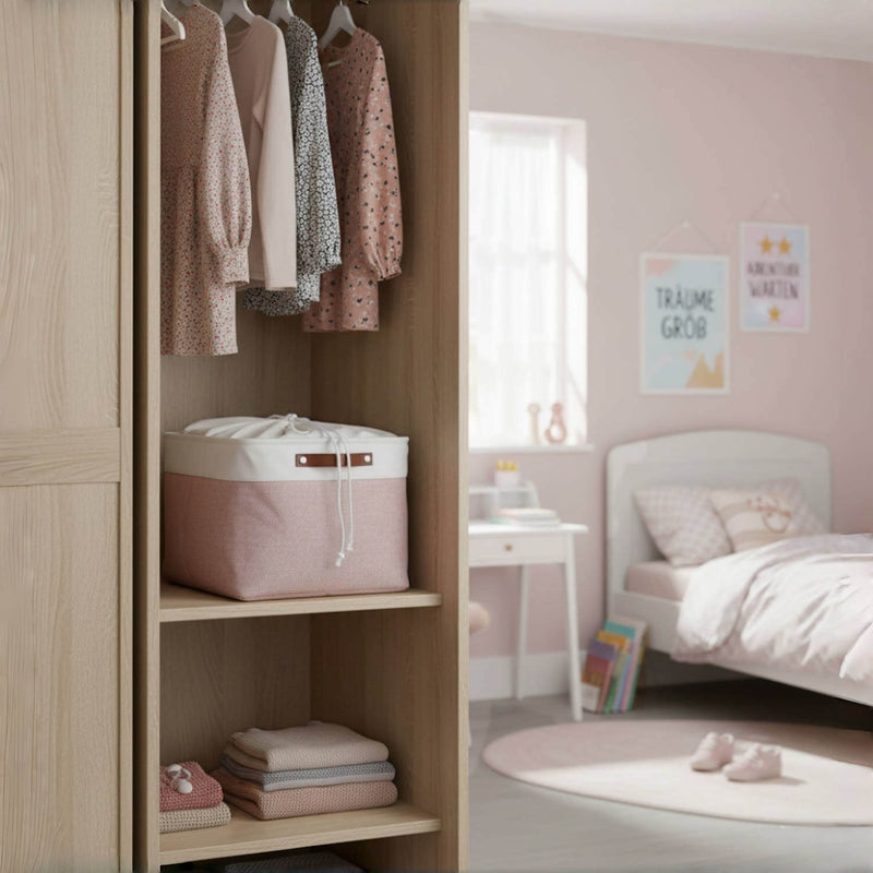 Pink White Rectangular Fabric Storage Boxes for Wardrobe, Shelves & Cupboards