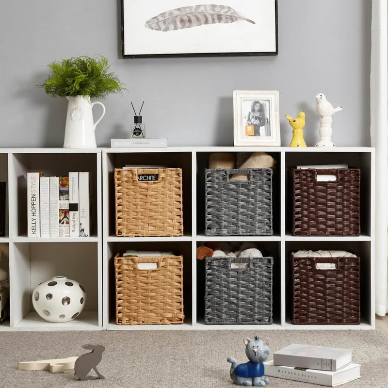 28cm Rattan Effect Storage Cube Boxes Espresso