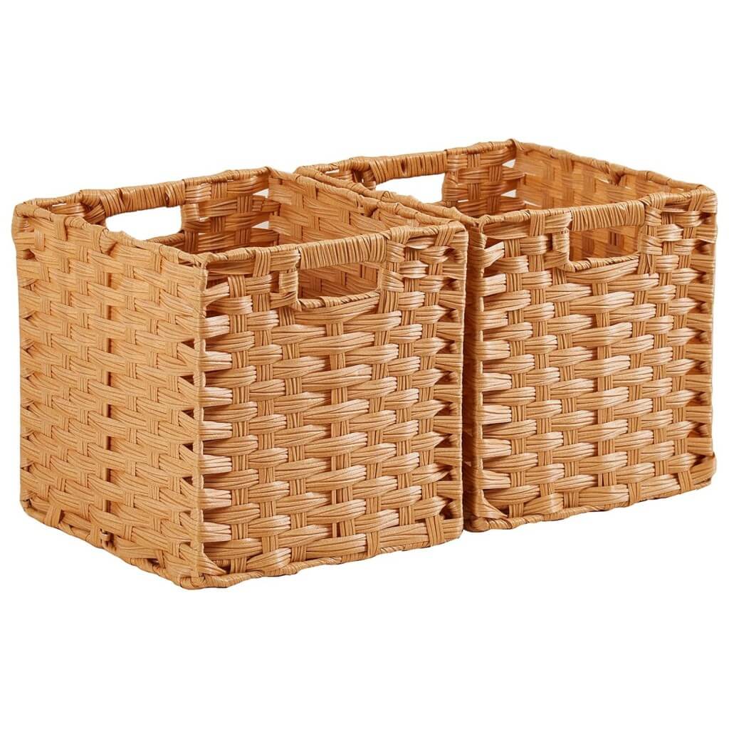 28cm Hand-Woven Polyrattan Storage Cube Boxes Popcorn Beige – Mangata