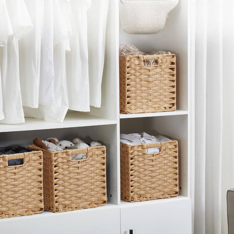 Light Beige Faux-Rattan Cube Storage Baskets 28×28×28 cm – Fits 30 cm Cube Shelves