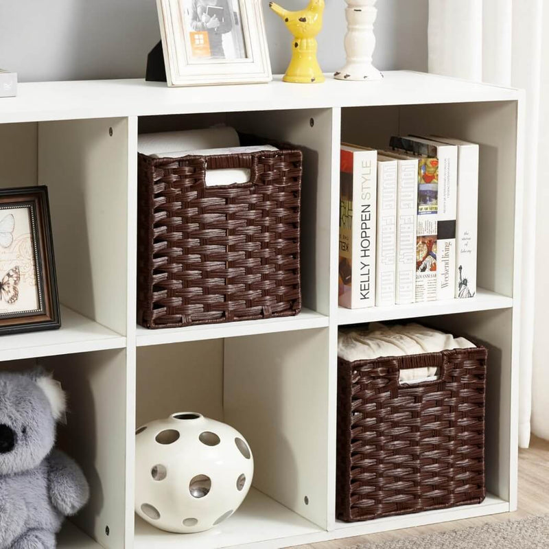 28cm Rattan Effect Storage Cube Boxes Espresso