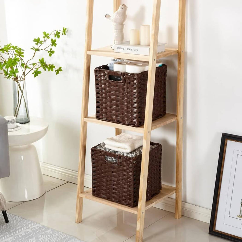 28cm Rattan Effect Storage Cube Boxes Espresso