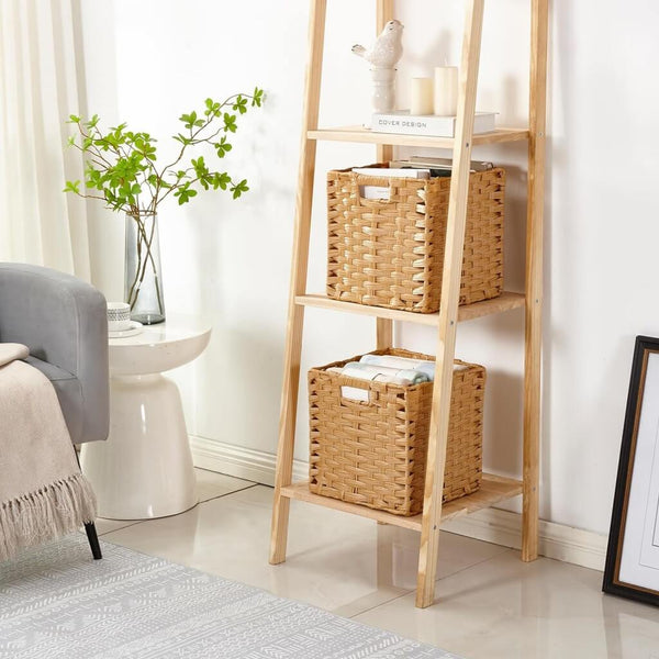 28cm Hand-Woven Polyrattan Storage Cube Boxes Popcorn Beige – Mangata