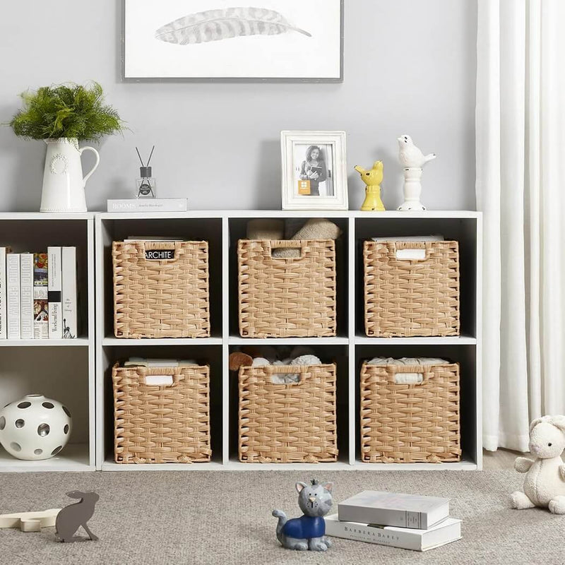 Light Beige Faux-Rattan Cube Storage Baskets 28×28×28 cm – Fits 30 cm Cube Shelves