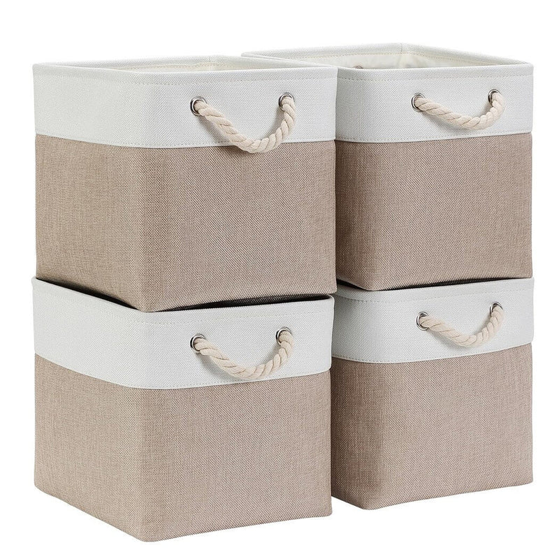 White Light Khaki Storage Cube Boxes with Rope Handles