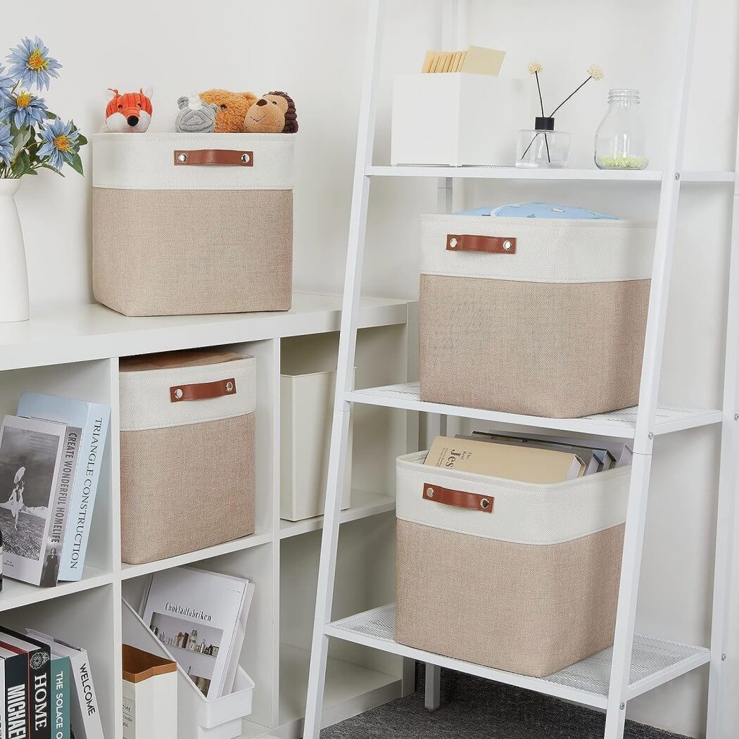 Set Of 3 Foldable Fabric Storage Box Mangata   Shelfstorageboxesfabric33cmwhitekhaki 86165da8 Cb03 4979 8b55 B69089f6d251 