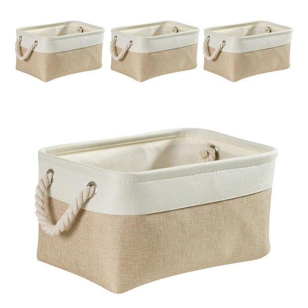 White Khaki Storage Baskets With Rope Handles For Wardrobe