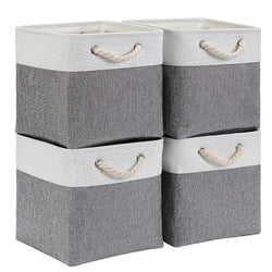 Stoff-Aufbewahrungskörbe, Segeltuch, Würfelbox, Grau, Weiß, 11.8 x 30 x 30 cm (30 Zoll)