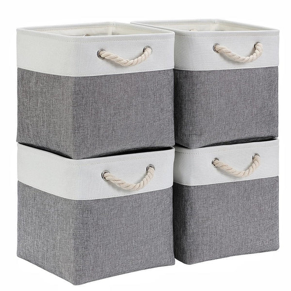 Fabric Storage Baskets Canvas Cube Box Grey White 11.8 inch (30x30x30cm)