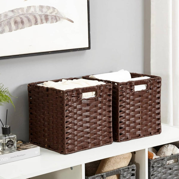 28cm Rattan Effect Storage Cube Boxes Espresso