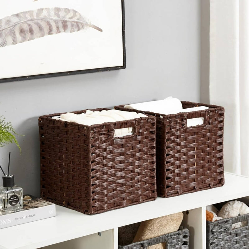 28cm Rattan Effect Storage Cube Boxes Espresso