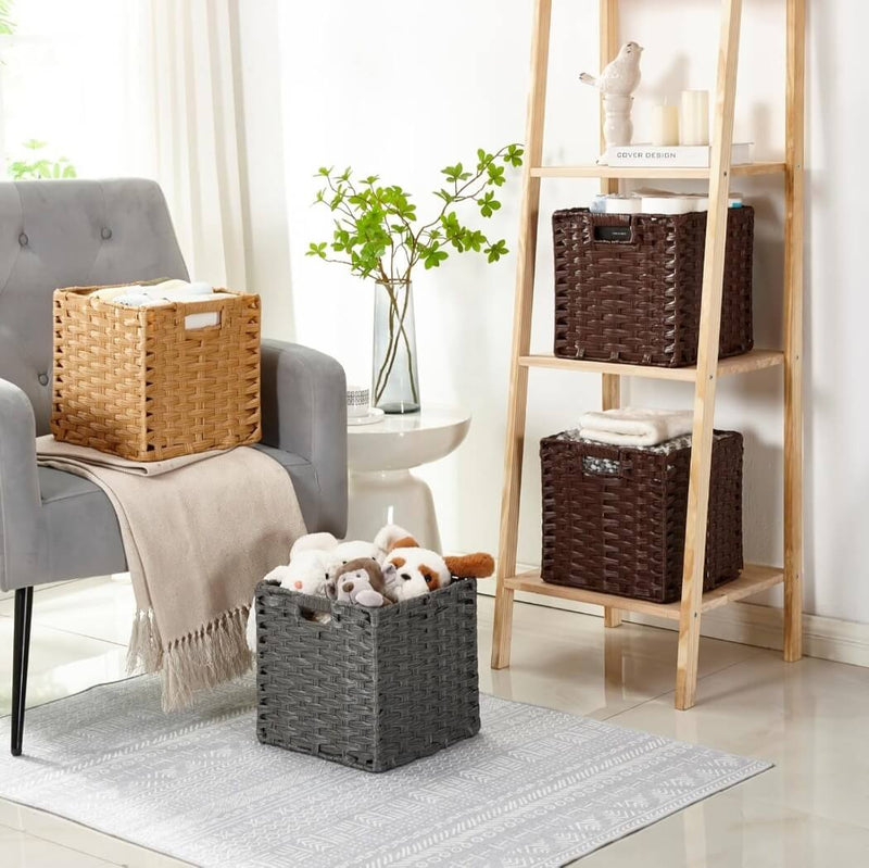 28cm Rattan Effect Storage Cube Boxes Espresso