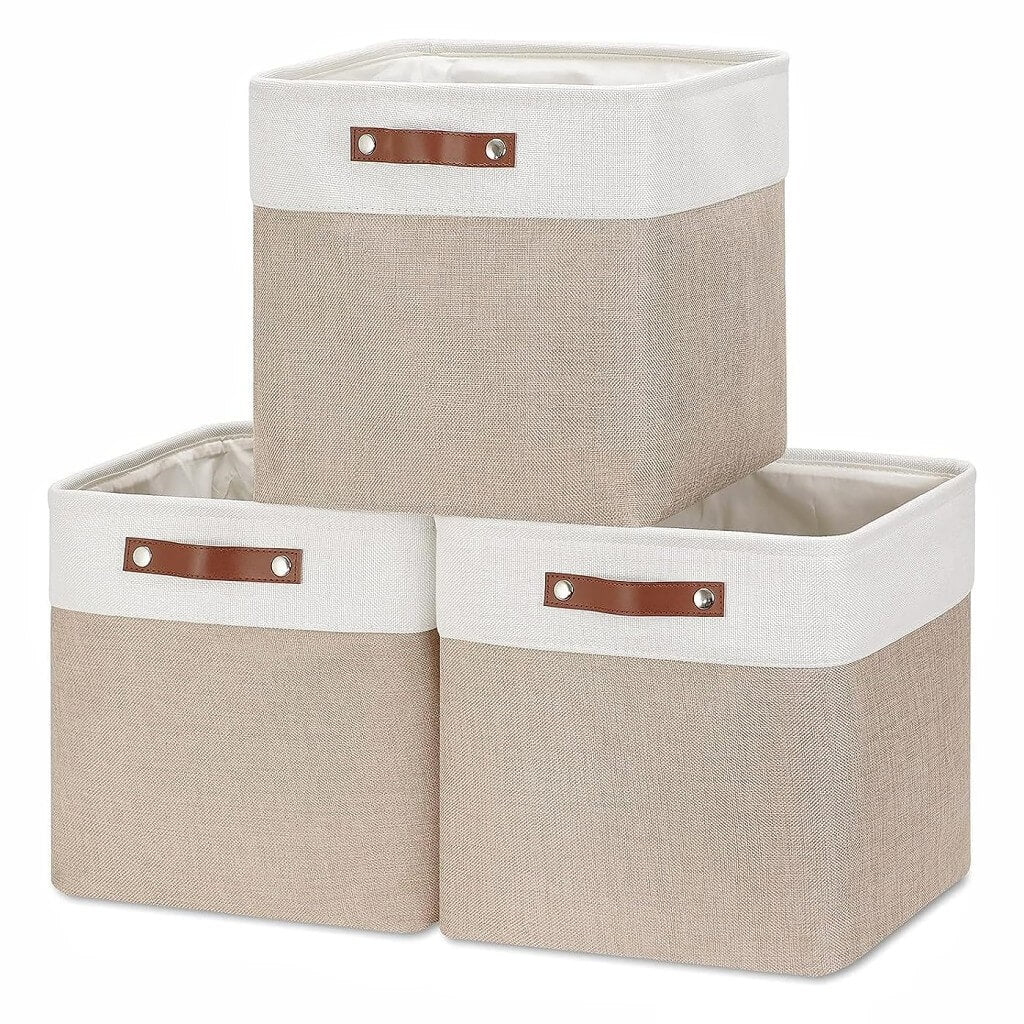 Set Of 3 Foldable Fabric Storage Box Mangata   Storagebox33x33x33whitekhaki 59d01b06 3c9c 492f A31f Bd28413f1296 