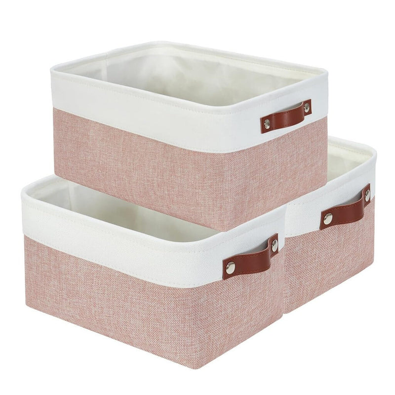 Pink White Rectangular Fabric Storage Boxes for Wardrobe, Shelves & Cupboards