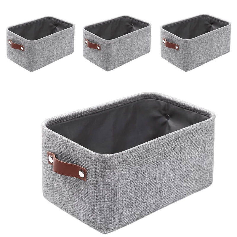 Grey Storage Basket with Leather Handle