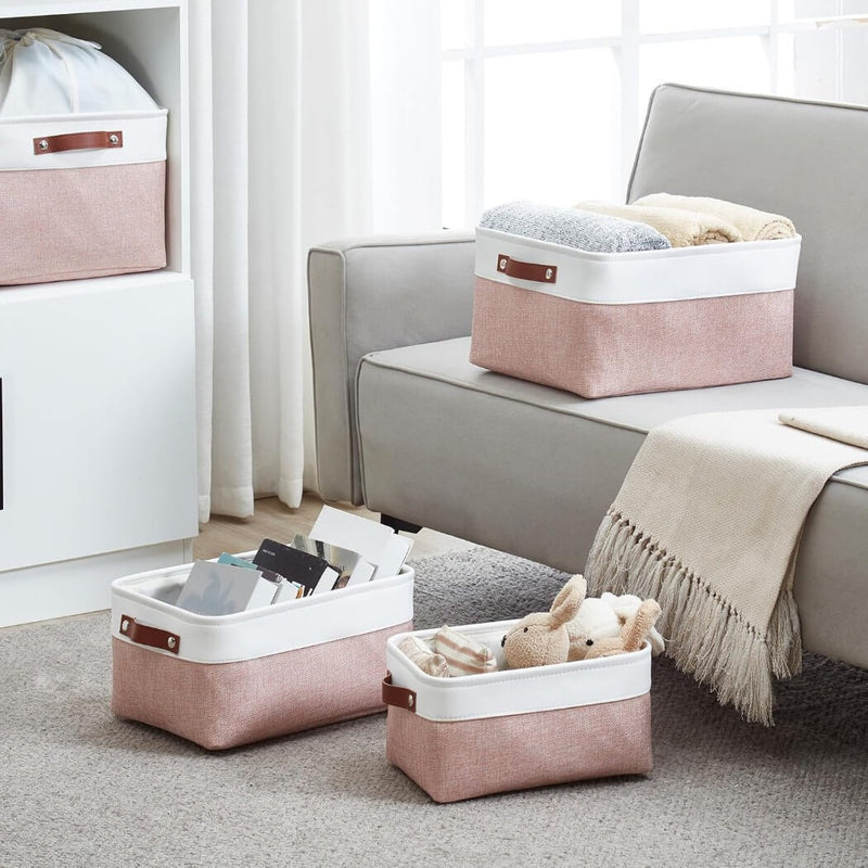 Pink White Rectangular Fabric Storage Boxes for Wardrobe, Shelves & Cupboards