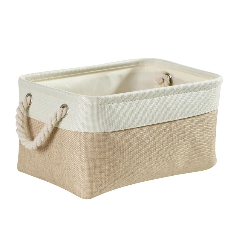 White Khaki Storage Baskets With Rope Handles For Wardrobe