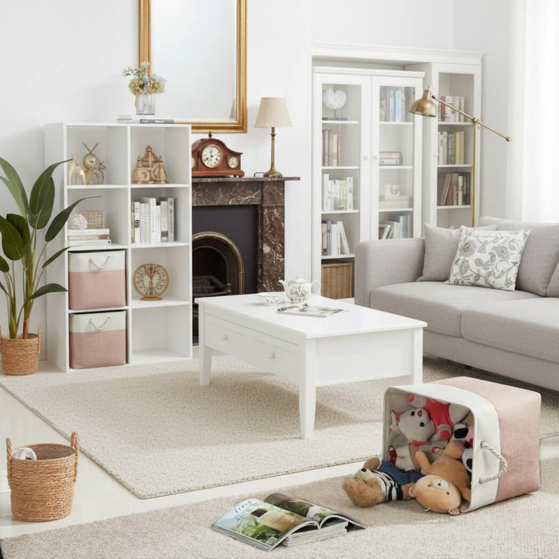 White Pink Fabric Storage Cube Boxes with Rope Handles
