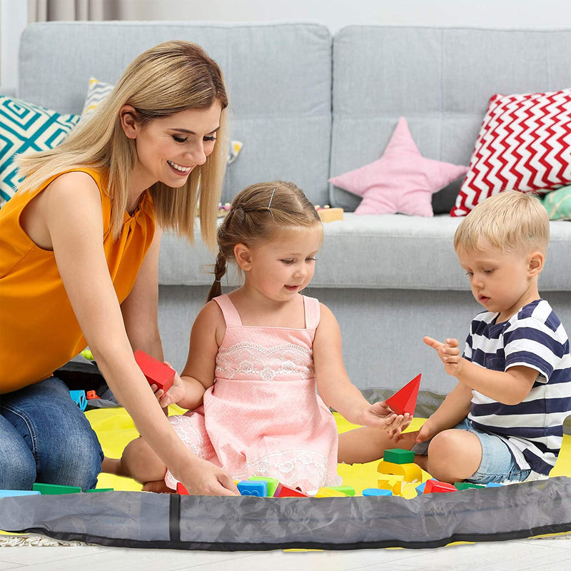 2 in 1 Quick Collapsible Toy Storage Bag and Play Mat with Zipper Lid for Kids Room - Mangata