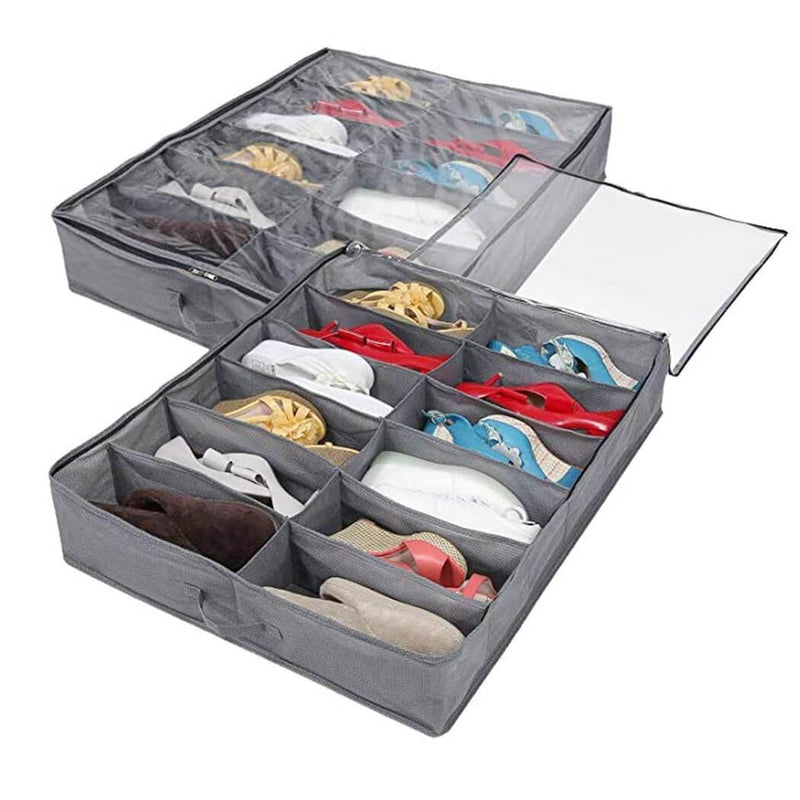 2 Pack UnderBed Shoe Storage Bags Solutions Organizer with Zips, Fits 24 Pairs - Mangata