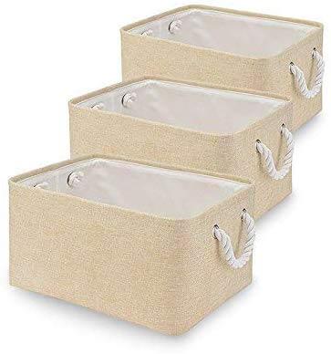 3-Pack Large Beige Fabric Storage Baskets for Clothes-16.1 x 12.2 x 7.9 Inches - Mangata