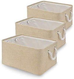3 Pack Small Beige Foldable Canvas Storage Baskets - Mangata