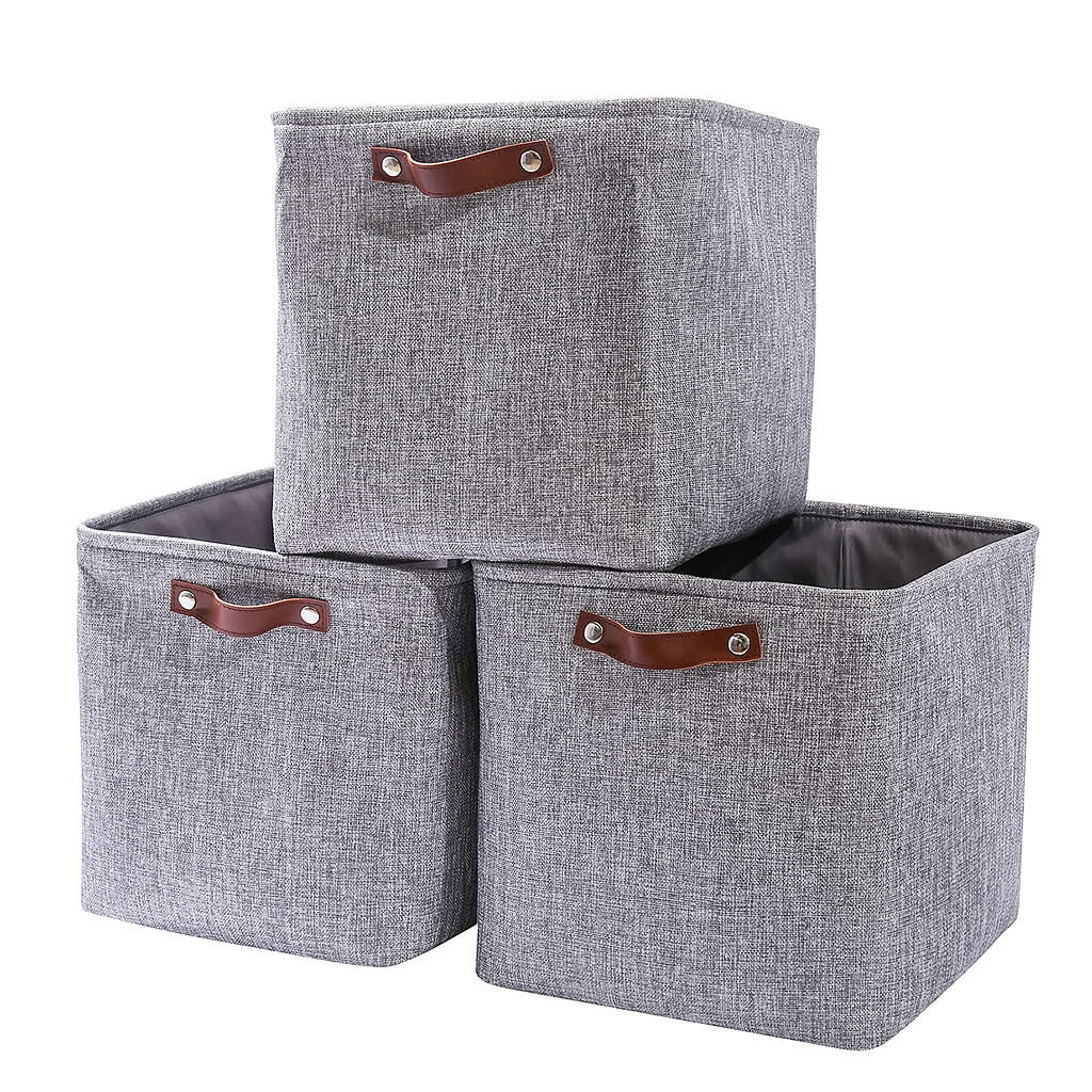 Mangata Large Storage Box Set Of 3, Canvas Fabric Storage Baskets With